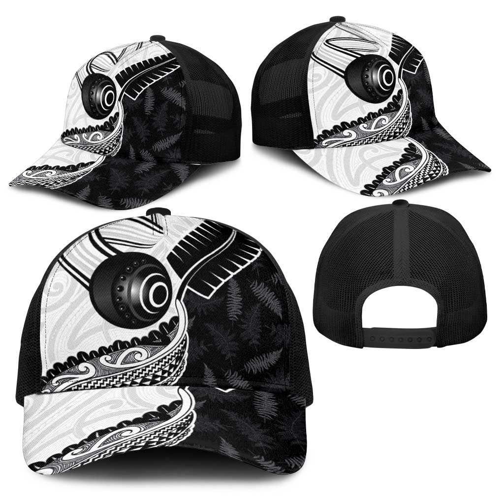 Aotearoa Lawn Bowls Baseball Net Cap Maori and Silver Fern Half Style - Polynesian Pride