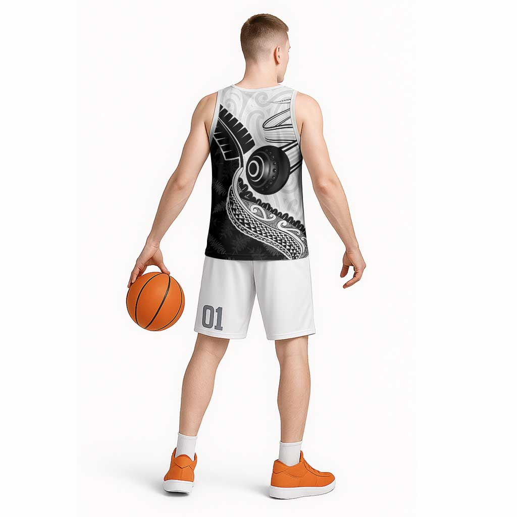 Personalised Aotearoa Lawn Bowls Basketball Jersey Maori and Silver Fern Half Style - Polynesian Pride