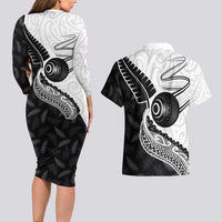 Personalised Aotearoa Lawn Bowls Couples Matching Long Sleeve Bodycon Dress and Hawaiian Shirt Maori and Silver Fern Half Style LT03 - Polynesian Pride