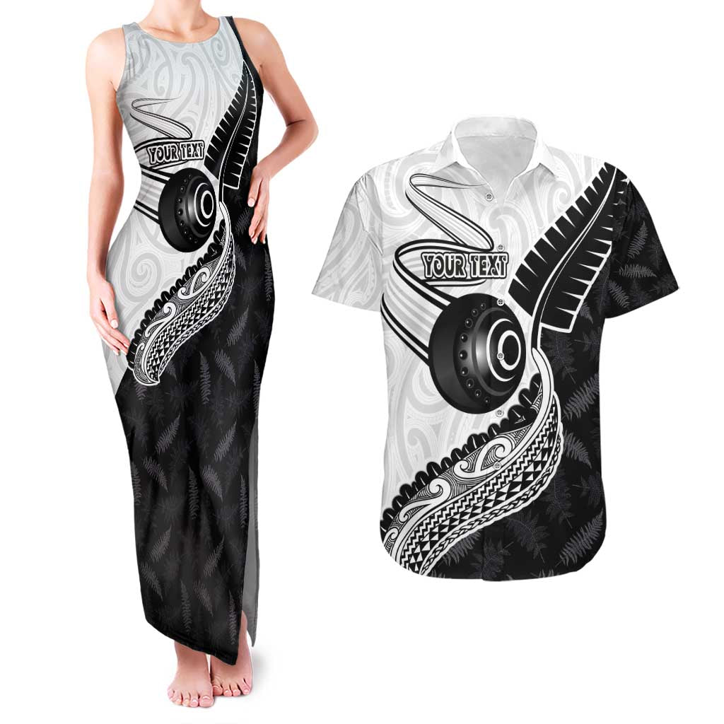 Personalised Aotearoa Lawn Bowls Couples Matching Tank Maxi Dress and Hawaiian Shirt Maori and Silver Fern Half Style LT03 White - Polynesian Pride
