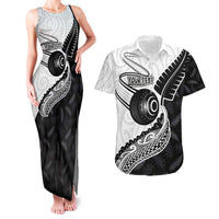 Personalised Aotearoa Lawn Bowls Couples Matching Tank Maxi Dress and Hawaiian Shirt Maori and Silver Fern Half Style LT03 White - Polynesian Pride
