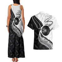 Personalised Aotearoa Lawn Bowls Couples Matching Tank Maxi Dress and Hawaiian Shirt Maori and Silver Fern Half Style LT03 - Polynesian Pride