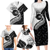 Personalised Aotearoa Lawn Bowls Family Matching Long Sleeve Bodycon Dress and Hawaiian Shirt Maori and Silver Fern Half Style LT03 - Polynesian Pride