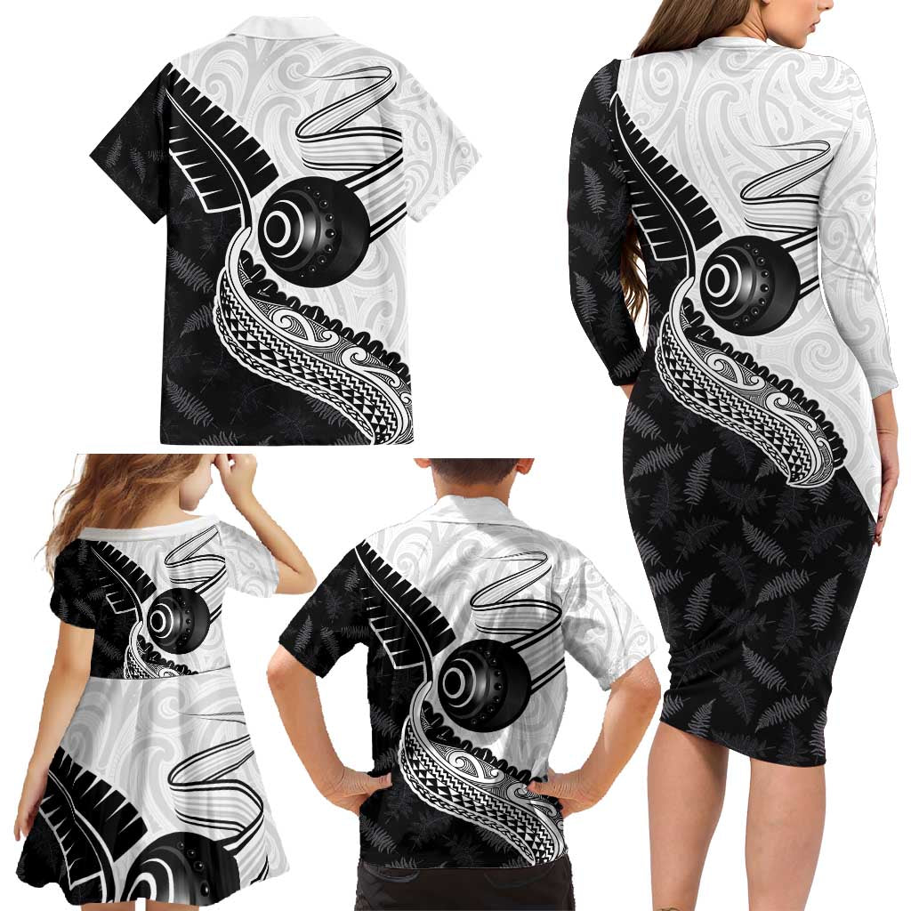 Personalised Aotearoa Lawn Bowls Family Matching Long Sleeve Bodycon Dress and Hawaiian Shirt Maori and Silver Fern Half Style LT03 - Polynesian Pride