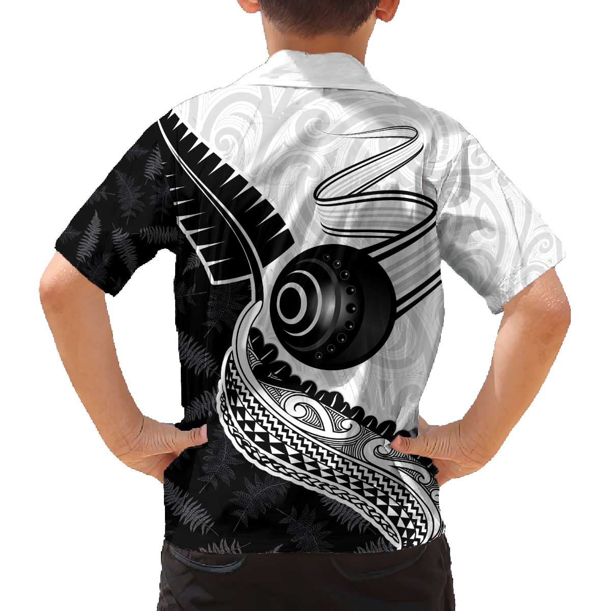 Personalised Aotearoa Lawn Bowls Family Matching Off The Shoulder Long Sleeve Dress and Hawaiian Shirt Maori and Silver Fern Half Style LT03 - Polynesian Pride