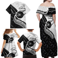 Personalised Aotearoa Lawn Bowls Family Matching Off Shoulder Maxi Dress and Hawaiian Shirt Maori and Silver Fern Half Style LT03 - Polynesian Pride