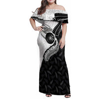 Personalised Aotearoa Lawn Bowls Family Matching Off Shoulder Maxi Dress and Hawaiian Shirt Maori and Silver Fern Half Style LT03 Mom's Dress White - Polynesian Pride
