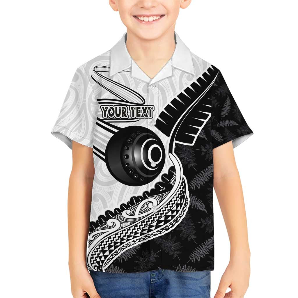 Personalised Aotearoa Lawn Bowls Family Matching Off Shoulder Maxi Dress and Hawaiian Shirt Maori and Silver Fern Half Style LT03 Son's Shirt White - Polynesian Pride