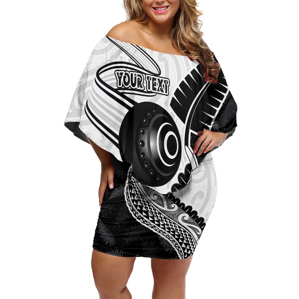 Personalised Aotearoa Lawn Bowls Family Matching Off Shoulder Short Dress and Hawaiian Shirt Maori and Silver Fern Half Style LT03 Mom's Dress White - Polynesian Pride