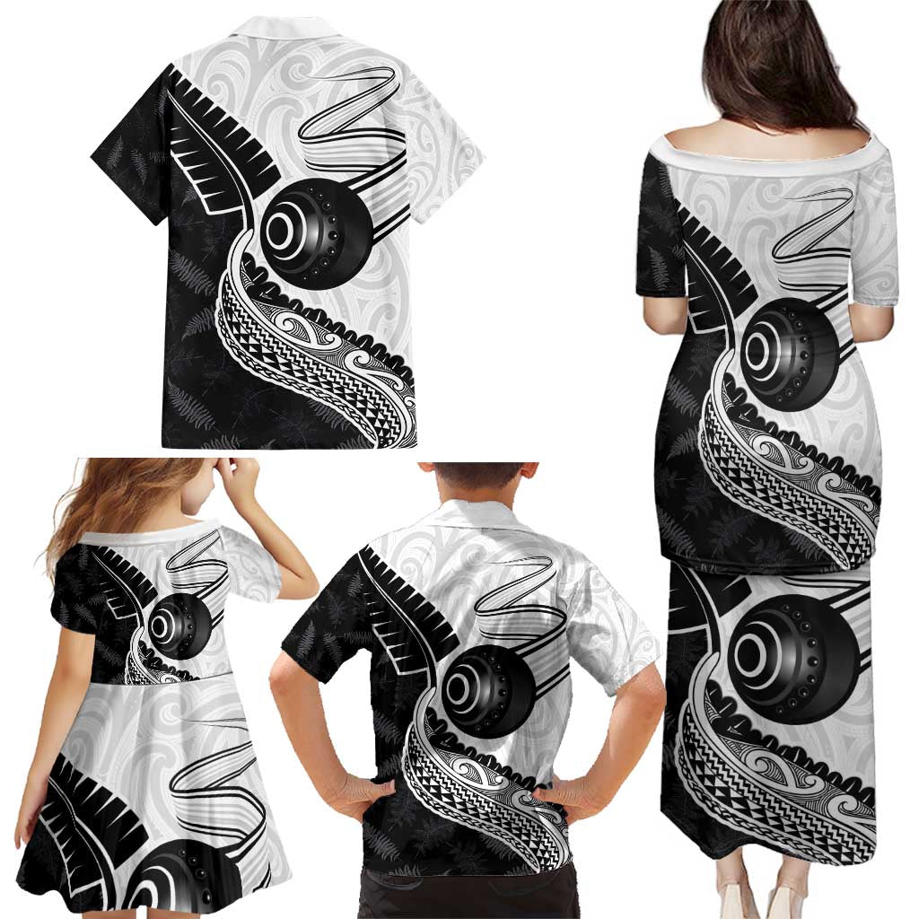 Personalised Aotearoa Lawn Bowls Family Matching Puletasi and Hawaiian Shirt Maori and Silver Fern Half Style LT03 - Polynesian Pride