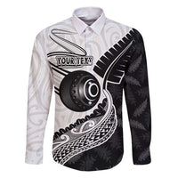 Personalised Aotearoa Lawn Bowls Family Matching Puletasi and Hawaiian Shirt Maori and Silver Fern Half Style LT03 Dad's Shirt - Long Sleeve White - Polynesian Pride