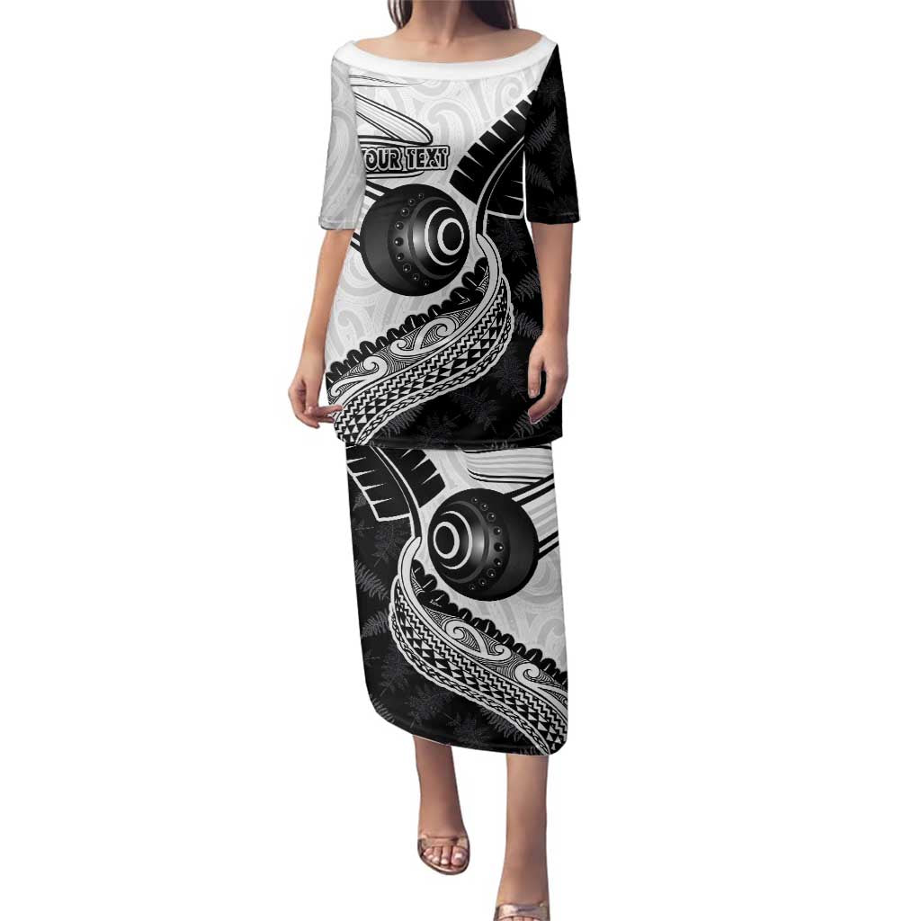 Personalised Aotearoa Lawn Bowls Family Matching Puletasi and Hawaiian Shirt Maori and Silver Fern Half Style LT03 Mom's Dress White - Polynesian Pride