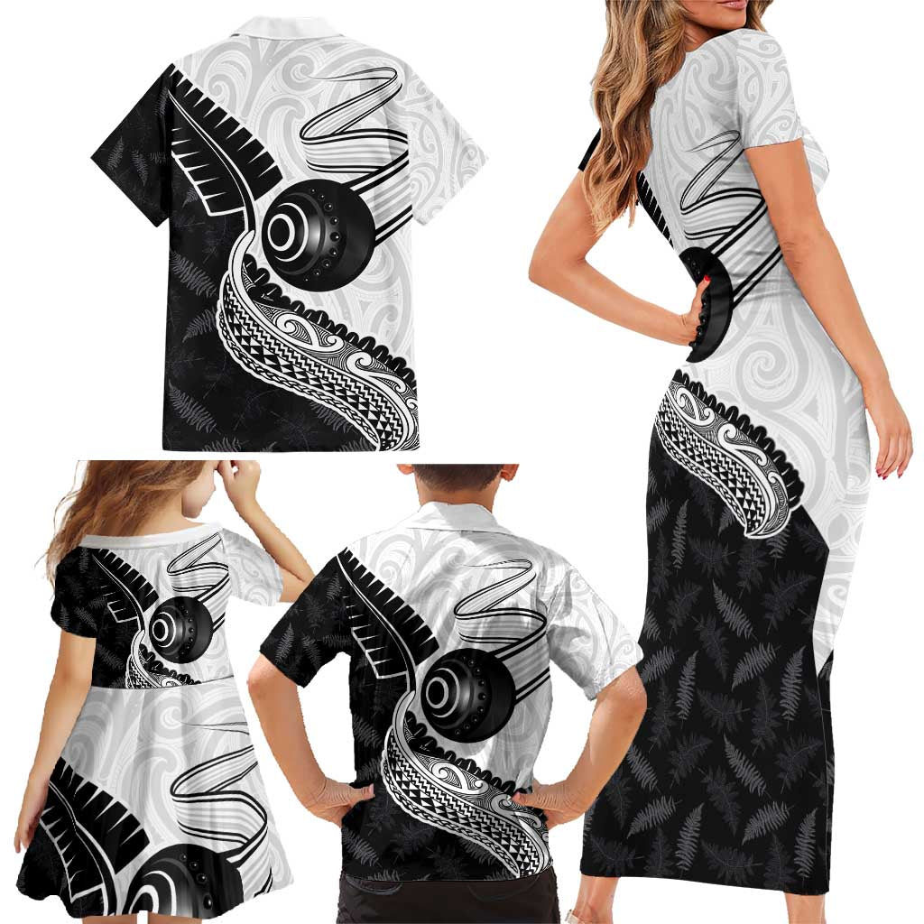 Personalised Aotearoa Lawn Bowls Family Matching Short Sleeve Bodycon Dress and Hawaiian Shirt Maori and Silver Fern Half Style LT03 - Polynesian Pride