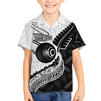 Personalised Aotearoa Lawn Bowls Family Matching Summer Maxi Dress and Hawaiian Shirt Maori and Silver Fern Half Style LT03 Son's Shirt White - Polynesian Pride