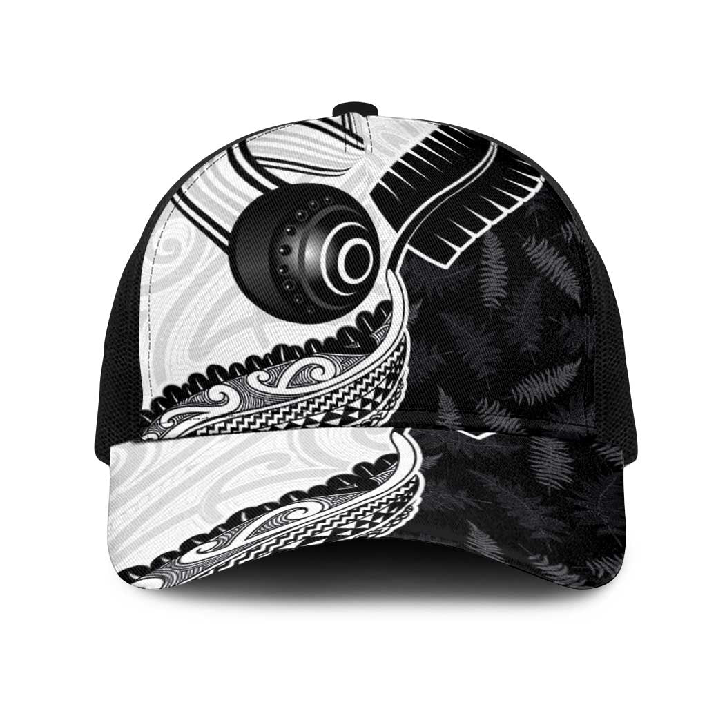 Aotearoa Lawn Bowls Mesh Trucker Cap Maori and Silver Fern Half Style - Polynesian Pride