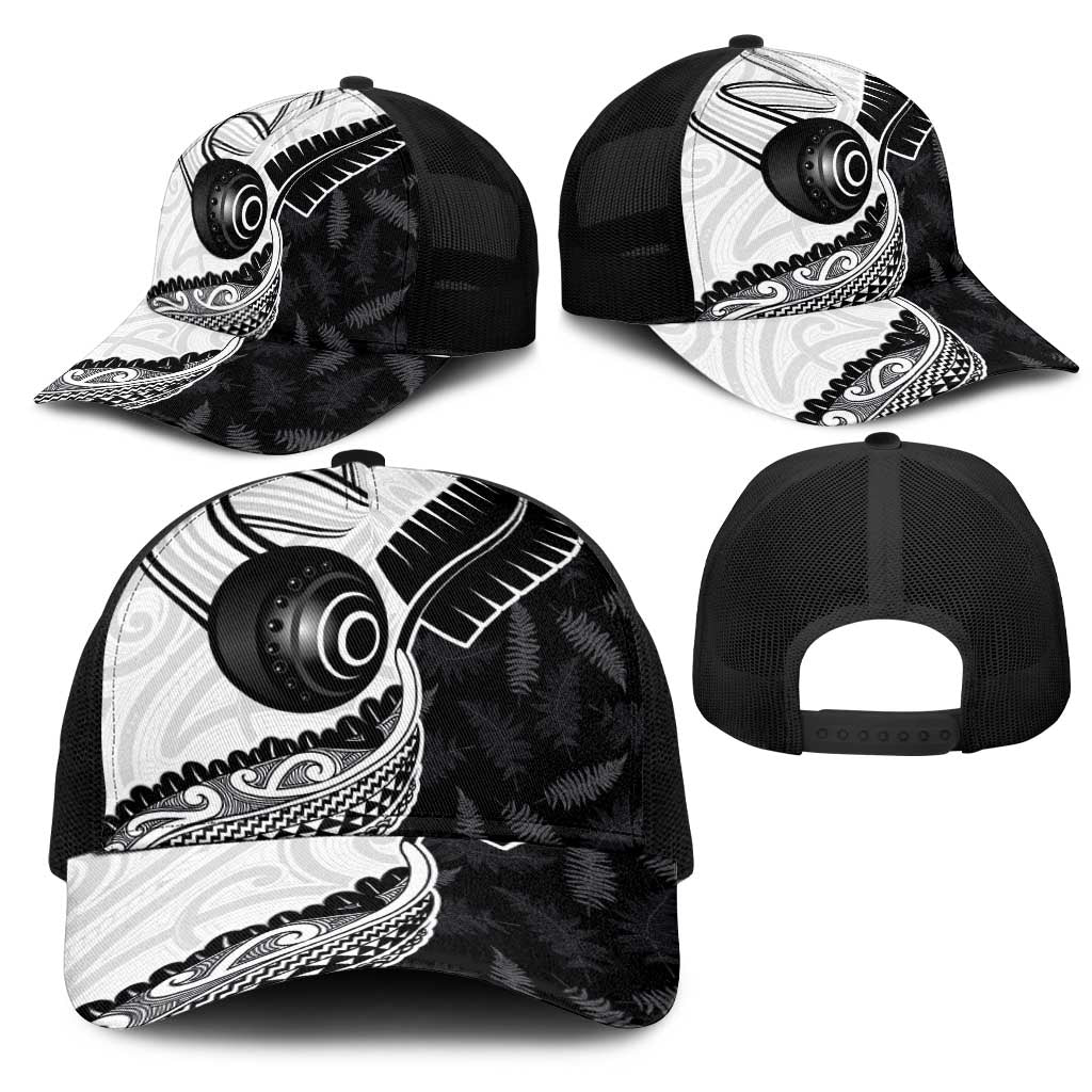 Aotearoa Lawn Bowls Mesh Trucker Cap Maori and Silver Fern Half Style - Polynesian Pride