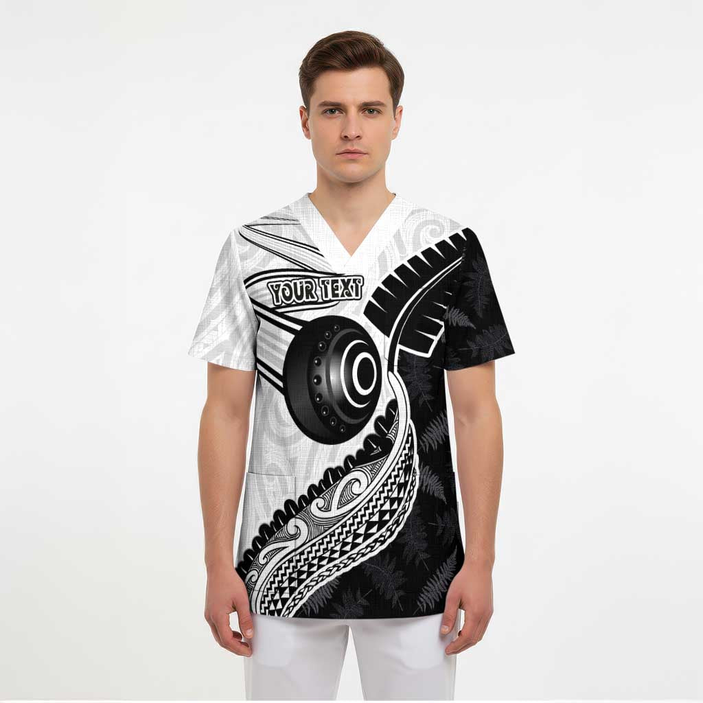 Personalised Aotearoa Lawn Bowls Scrub Top Maori and Silver Fern Half Style LT03 - Polynesian Pride