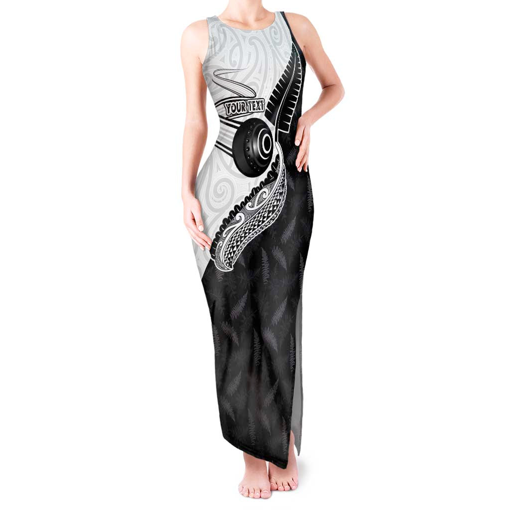 Personalised Aotearoa Lawn Bowls Tank Maxi Dress Maori and Silver Fern Half Style - Polynesian Pride
