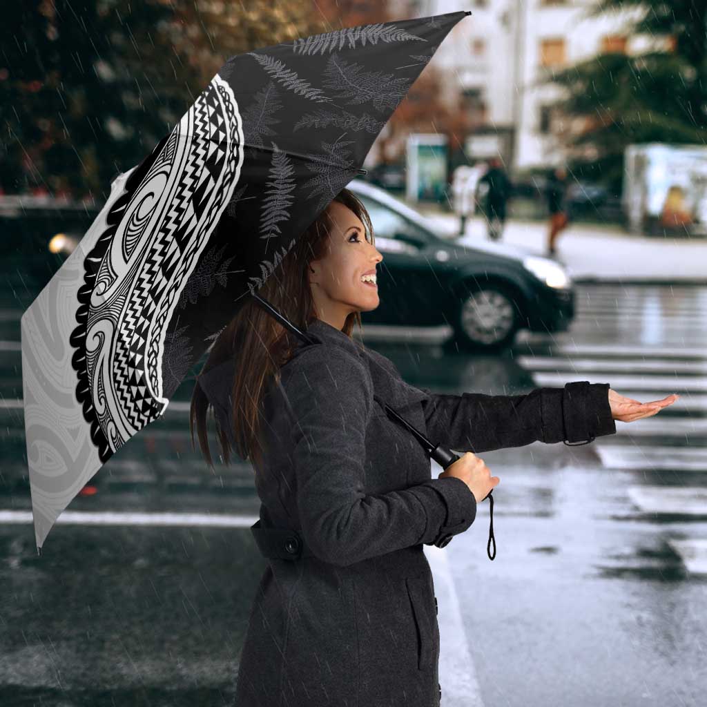 Personalised Aotearoa Lawn Bowls Umbrella Maori and Silver Fern Half Style - Polynesian Pride