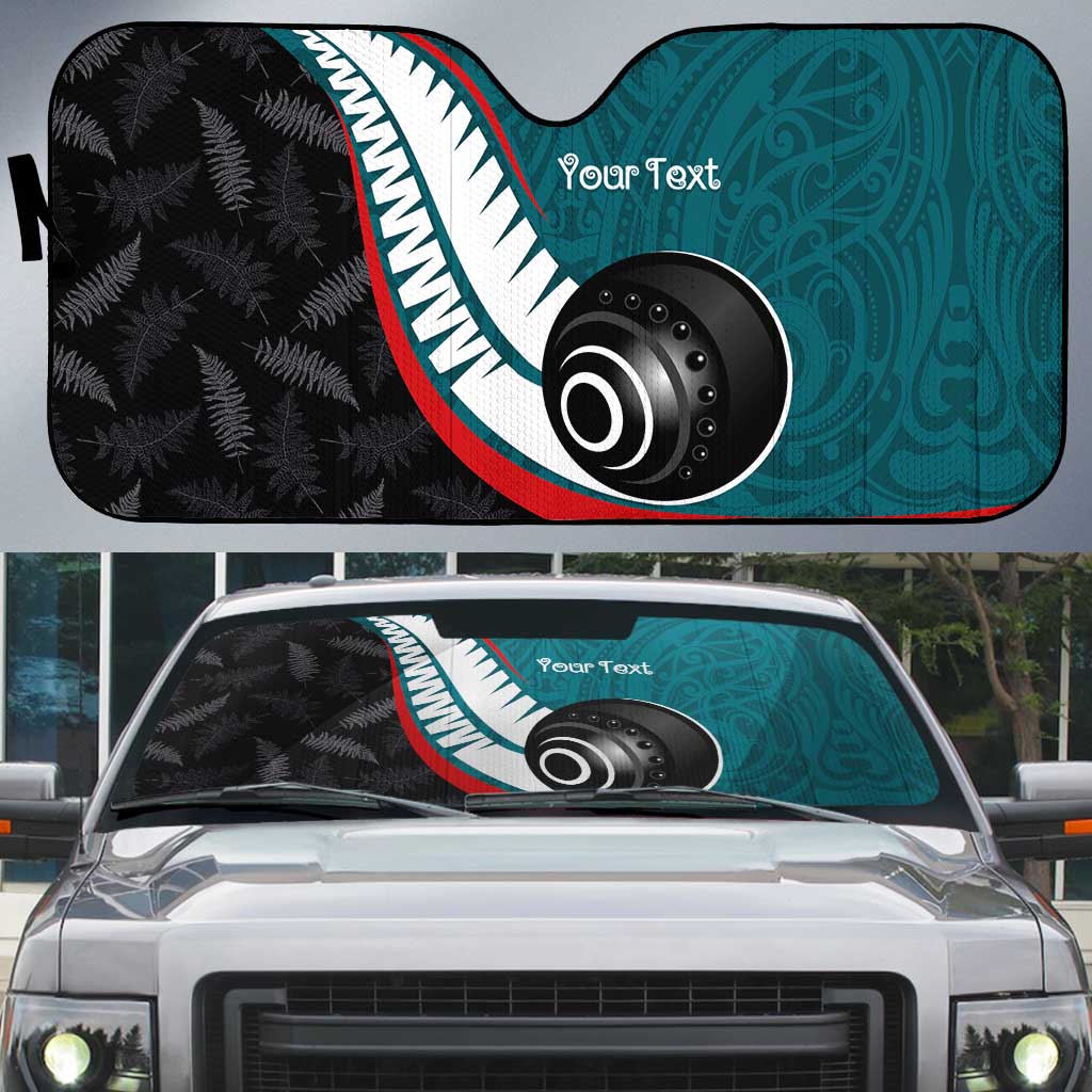 Personalised Aotearoa Lawn Bowls Auto Sun Shade Maori and Silver Fern Sporty Style Teal Color - Polynesian Pride