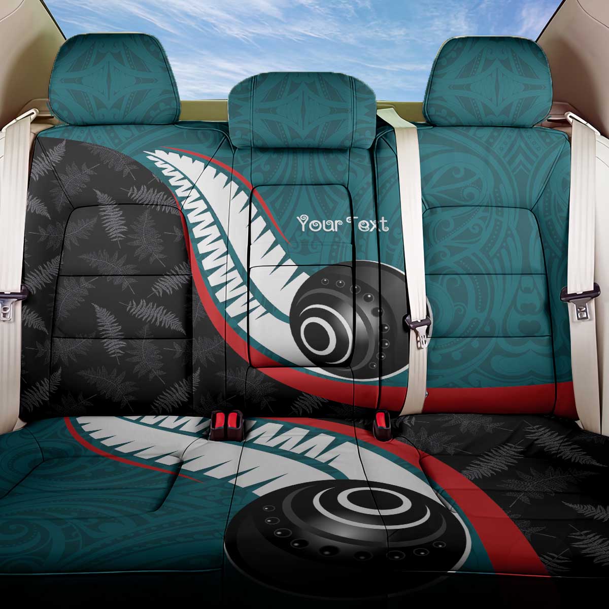 Personalised Aotearoa Lawn Bowls Back Car Seat Cover Maori and Silver Fern Sporty Style Teal Color LT03 One Size Teal - Polynesian Pride