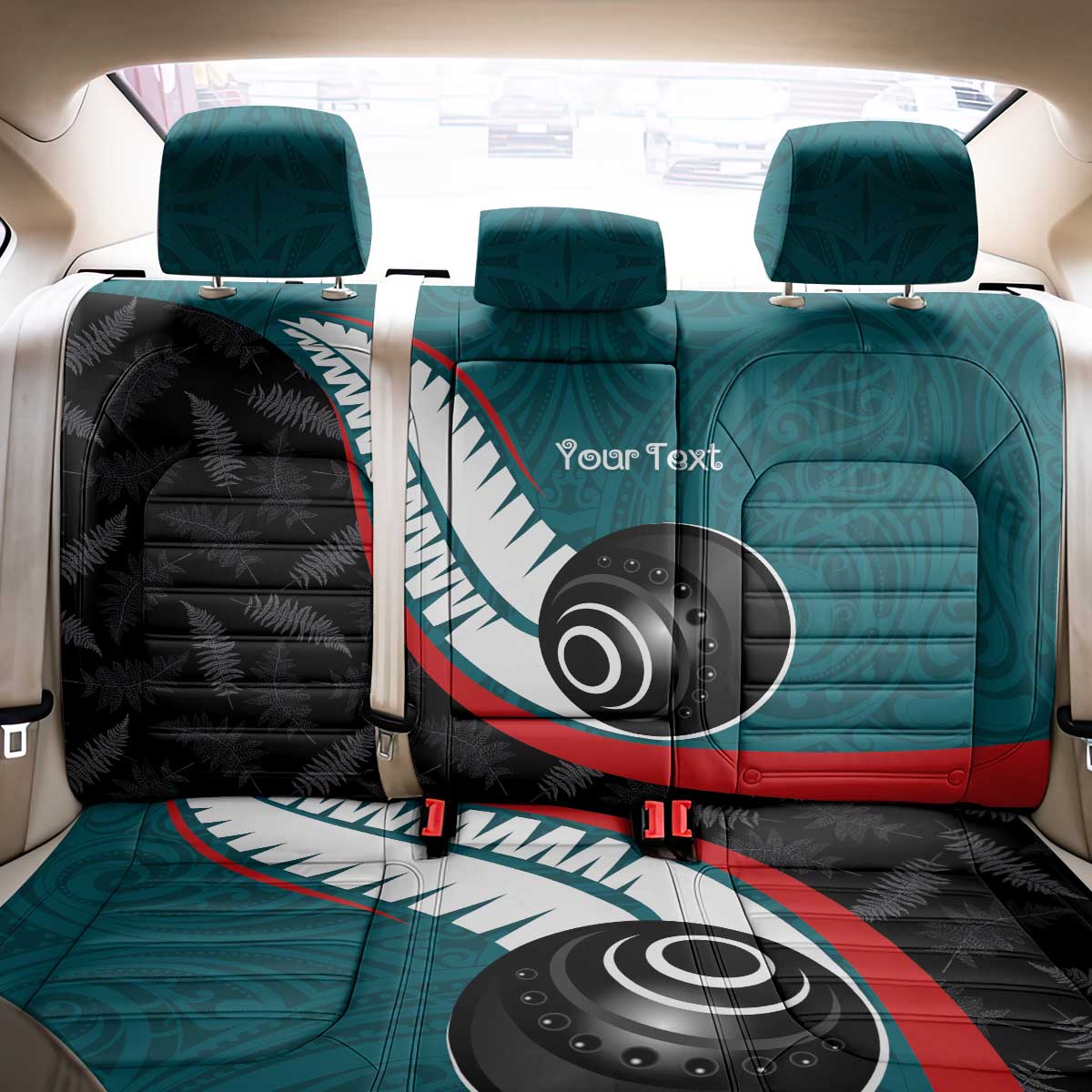 Personalised Aotearoa Lawn Bowls Back Car Seat Cover Maori and Silver Fern Sporty Style Teal Color LT03 - Polynesian Pride