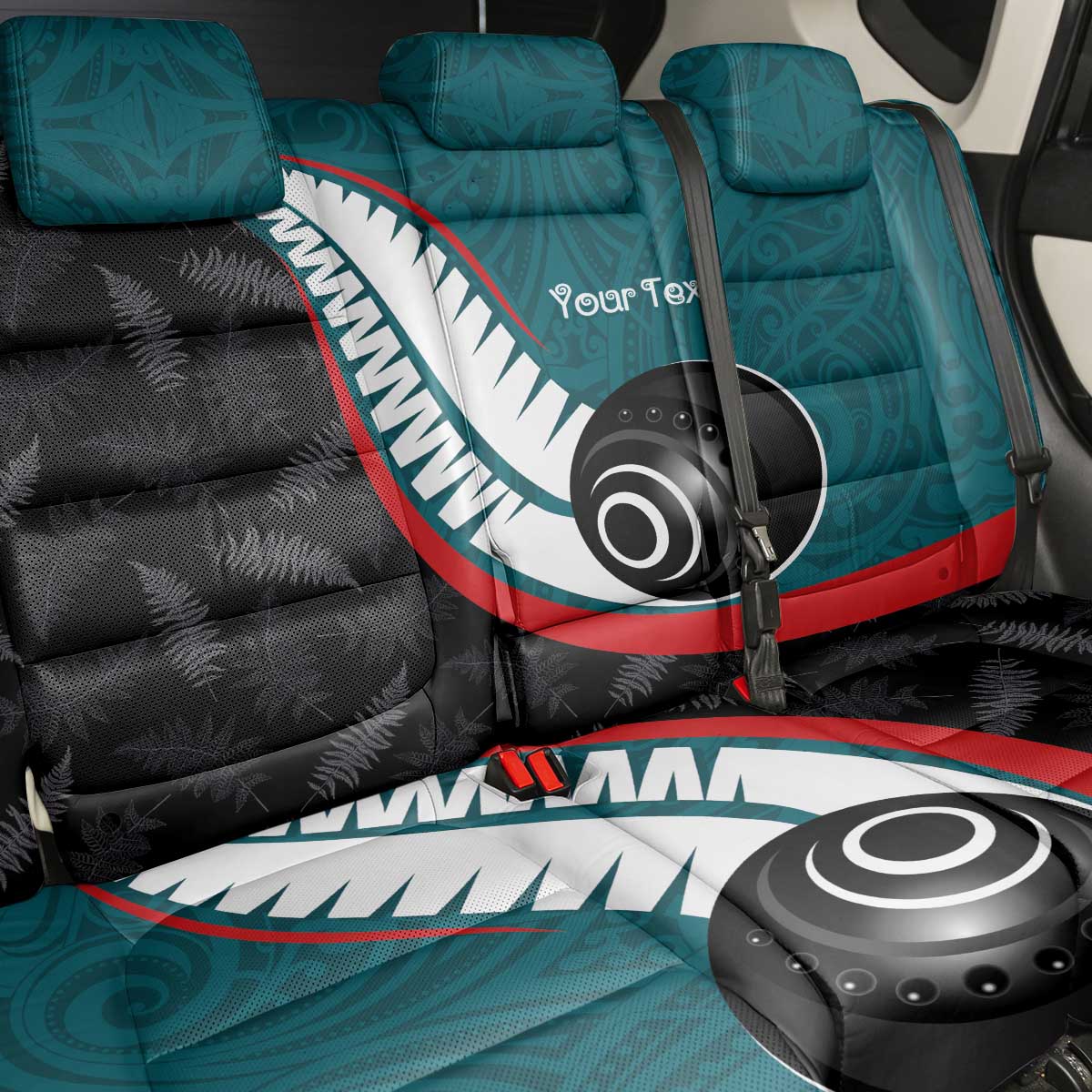 Personalised Aotearoa Lawn Bowls Back Car Seat Cover Maori and Silver Fern Sporty Style Teal Color LT03 - Polynesian Pride