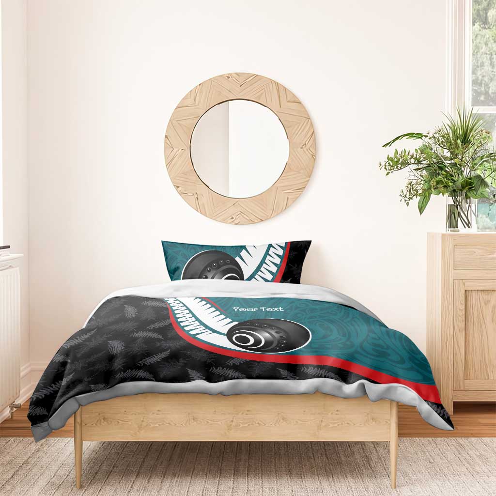 Personalised Aotearoa Lawn Bowls Bedding Set Maori and Silver Fern Sporty Style Teal Color - Polynesian Pride