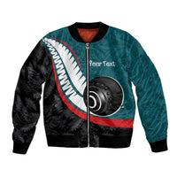 Personalised Aotearoa Lawn Bowls Bomber Jacket Maori and Silver Fern Sporty Style Teal Color LT03 Unisex Teal - Polynesian Pride