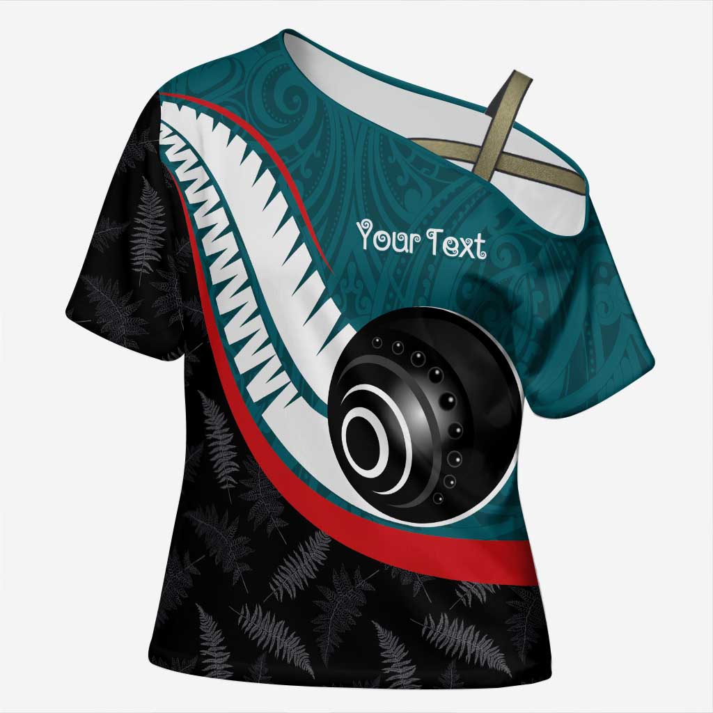 Personalised Aotearoa Lawn Bowls Cross Shoulder Shirt Maori and Silver Fern Sporty Style Teal Color LT03 Female Teal - Polynesian Pride
