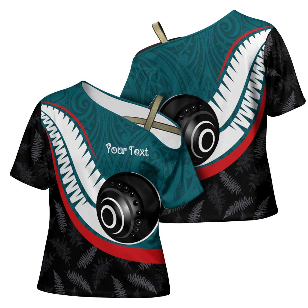 Personalised Aotearoa Lawn Bowls Cross Shoulder Shirt Maori and Silver Fern Sporty Style Teal Color LT03 - Polynesian Pride