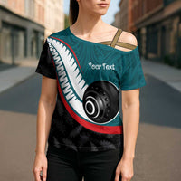 Personalised Aotearoa Lawn Bowls Cross Shoulder Shirt Maori and Silver Fern Sporty Style Teal Color LT03 - Polynesian Pride