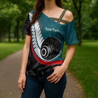 Personalised Aotearoa Lawn Bowls Cross Shoulder Shirt Maori and Silver Fern Sporty Style Teal Color LT03 - Polynesian Pride