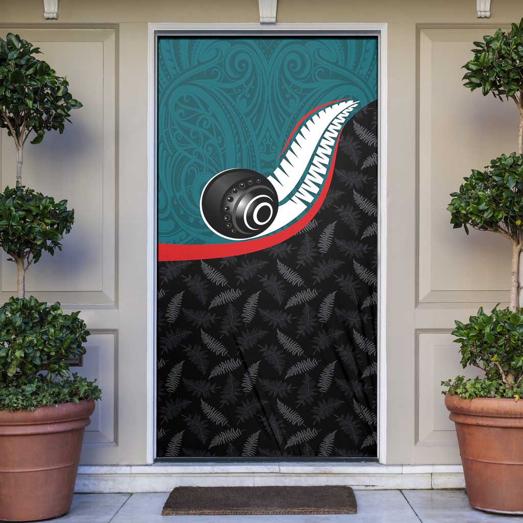 Aotearoa Lawn Bowls Door Cover Maori and Silver Fern Sporty Style Teal Color LT03 Teal - Polynesian Pride