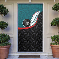 Aotearoa Lawn Bowls Door Cover Maori and Silver Fern Sporty Style Teal Color LT03 Teal - Polynesian Pride