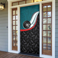 Aotearoa Lawn Bowls Door Cover Maori and Silver Fern Sporty Style Teal Color LT03 - Polynesian Pride