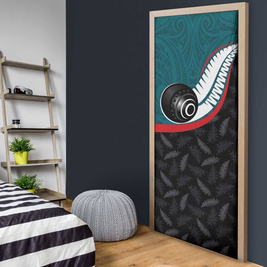 Aotearoa Lawn Bowls Door Cover Maori and Silver Fern Sporty Style Teal Color LT03 - Polynesian Pride