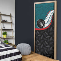 Aotearoa Lawn Bowls Door Cover Maori and Silver Fern Sporty Style Teal Color LT03 - Polynesian Pride