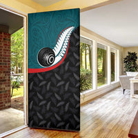 Aotearoa Lawn Bowls Door Cover Maori and Silver Fern Sporty Style Teal Color LT03 - Polynesian Pride