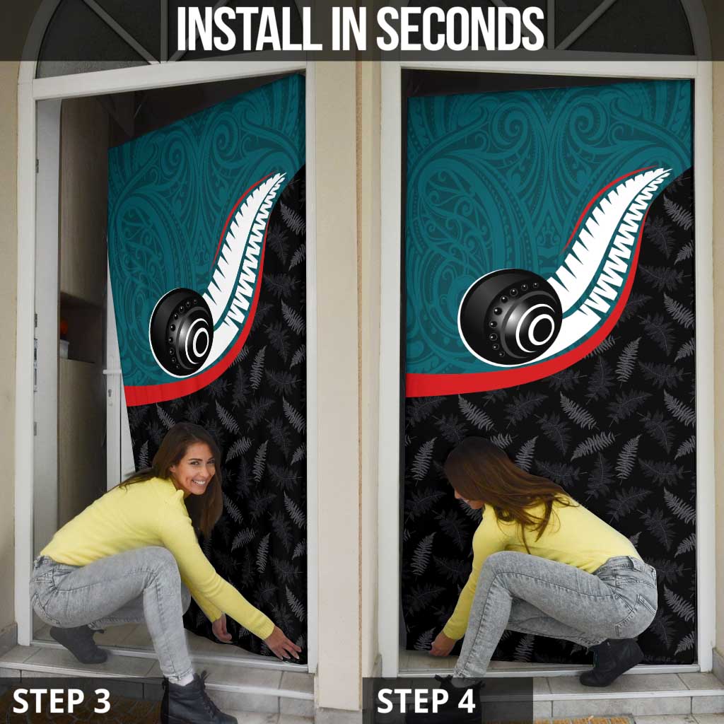 Aotearoa Lawn Bowls Door Cover Maori and Silver Fern Sporty Style Teal Color LT03 - Polynesian Pride