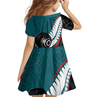 Personalised Aotearoa Lawn Bowls Family Matching Off Shoulder Maxi Dress and Hawaiian Shirt Maori and Silver Fern Sporty Style Teal Color LT03 - Polynesian Pride