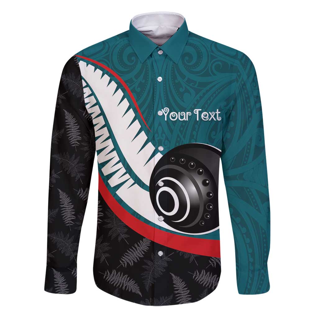 Personalised Aotearoa Lawn Bowls Family Matching Puletasi and Hawaiian Shirt Maori and Silver Fern Sporty Style Teal Color LT03 Dad's Shirt - Long Sleeve Teal - Polynesian Pride