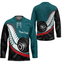 Personalised Aotearoa Lawn Bowls Hockey Jersey Maori and Silver Fern Sporty Style Teal Color LT03 - Polynesian Pride