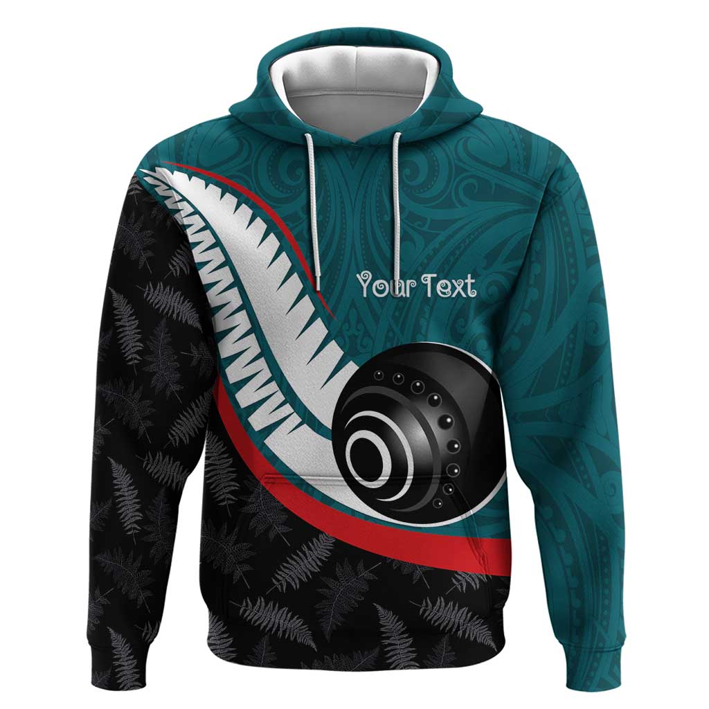 Personalised Aotearoa Lawn Bowls Hoodie Maori and Silver Fern Sporty Style Teal Color LT03 Pullover Hoodie Teal - Polynesian Pride