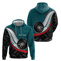 Personalised Aotearoa Lawn Bowls Hoodie Maori and Silver Fern Sporty Style Teal Color LT03 - Polynesian Pride