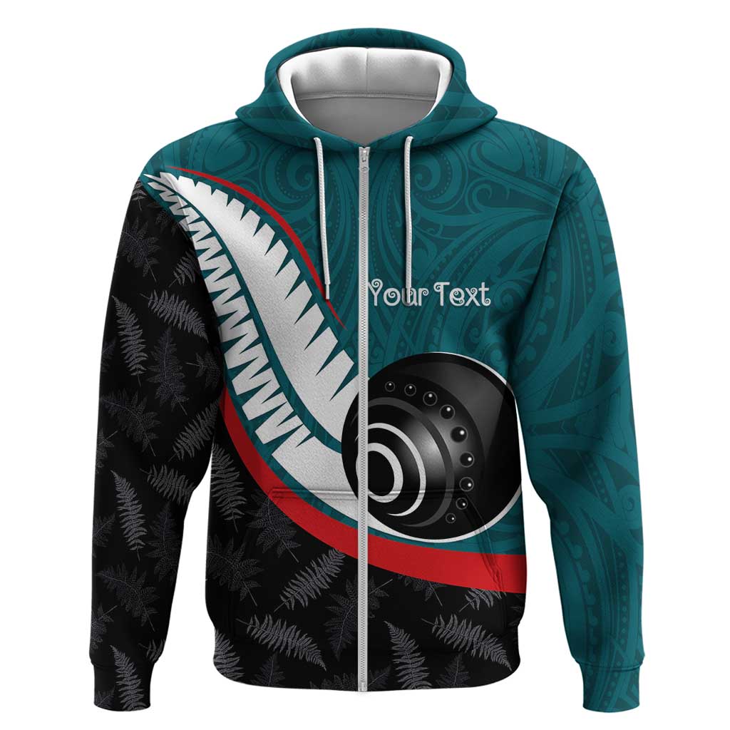 Personalised Aotearoa Lawn Bowls Hoodie Maori and Silver Fern Sporty Style Teal Color LT03 Zip Hoodie Teal - Polynesian Pride