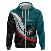 Personalised Aotearoa Lawn Bowls Hoodie Maori and Silver Fern Sporty Style Teal Color LT03 Zip Hoodie Teal - Polynesian Pride