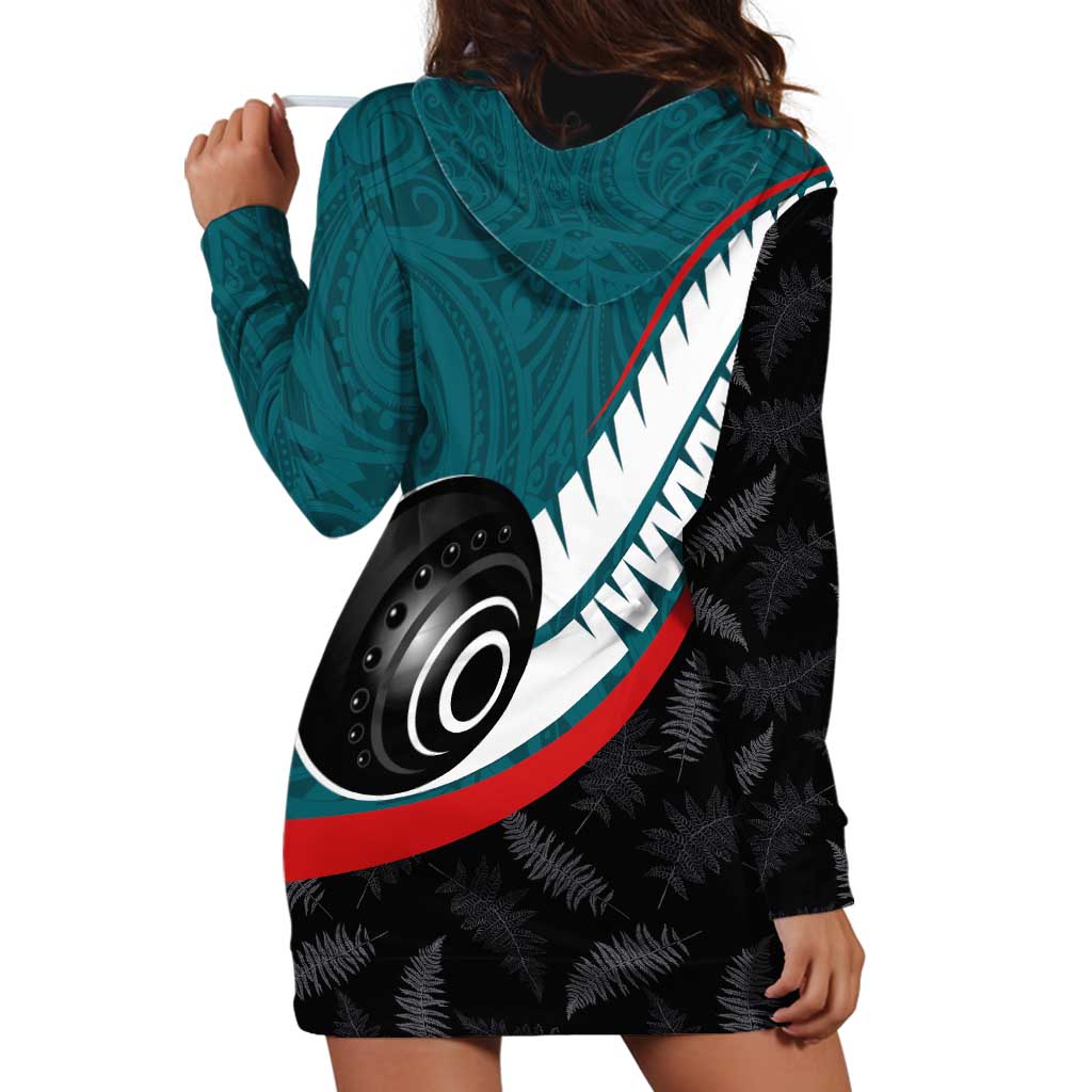 Personalised Aotearoa Lawn Bowls Hoodie Dress Maori and Silver Fern Sporty Style Teal Color LT03 - Polynesian Pride