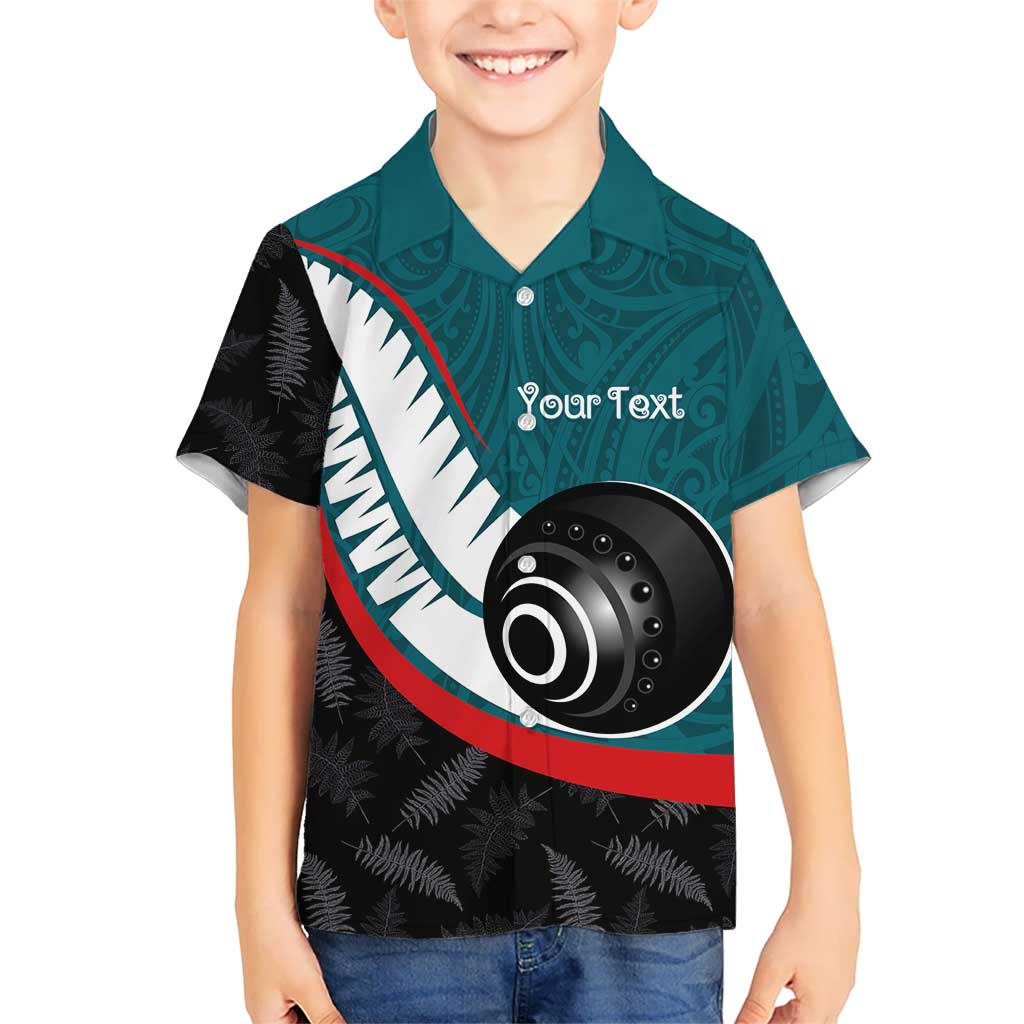 Personalised Aotearoa Lawn Bowls Kid Hawaiian Shirt Maori and Silver Fern Sporty Style Teal Color LT03 Kid Teal - Polynesian Pride