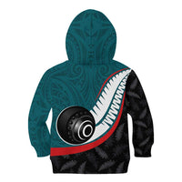 Personalised Aotearoa Lawn Bowls Kid Hoodie Maori and Silver Fern Sporty Style Teal Color LT03 - Polynesian Pride